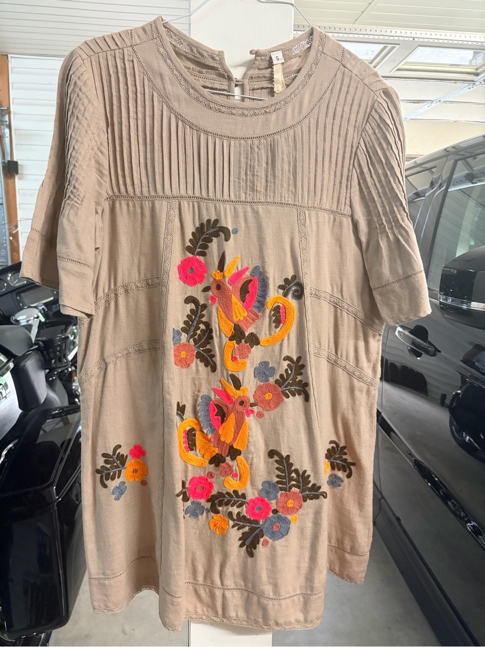 Embroidered Beige Short Sleeve Women’s Dress